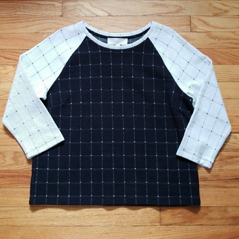 5/$25 Ann Taylor Loft Top Oatmeal/Black L NWOT - Picture 2 of 4